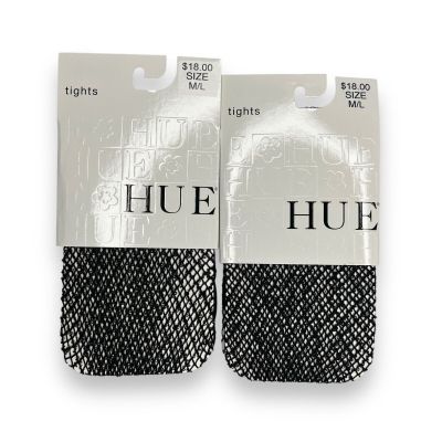 HUE Womens Wool Boucle Open Knit Tights Black Wool Blend 2 Pair Size M/ L Net